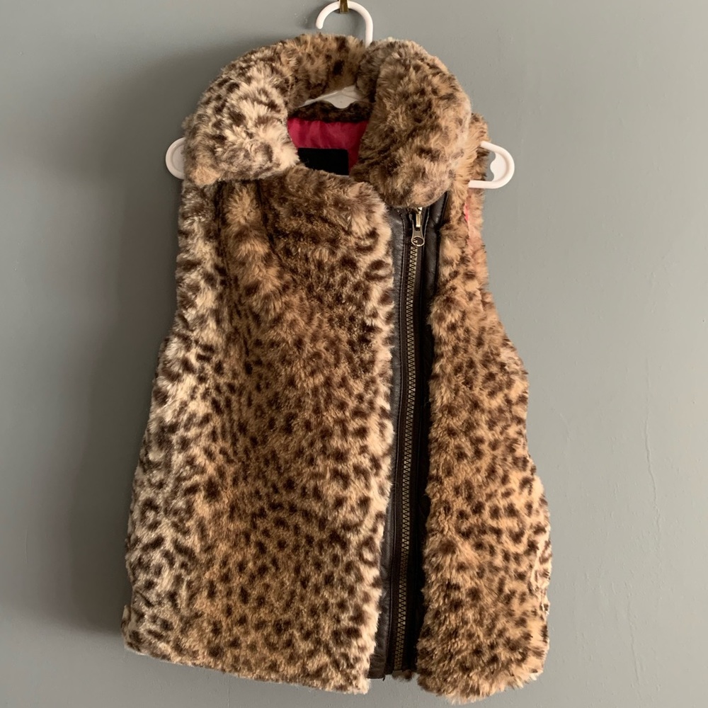 Girls Size 7 Cheetah Print Zip Up Vest Soft Faux Fur